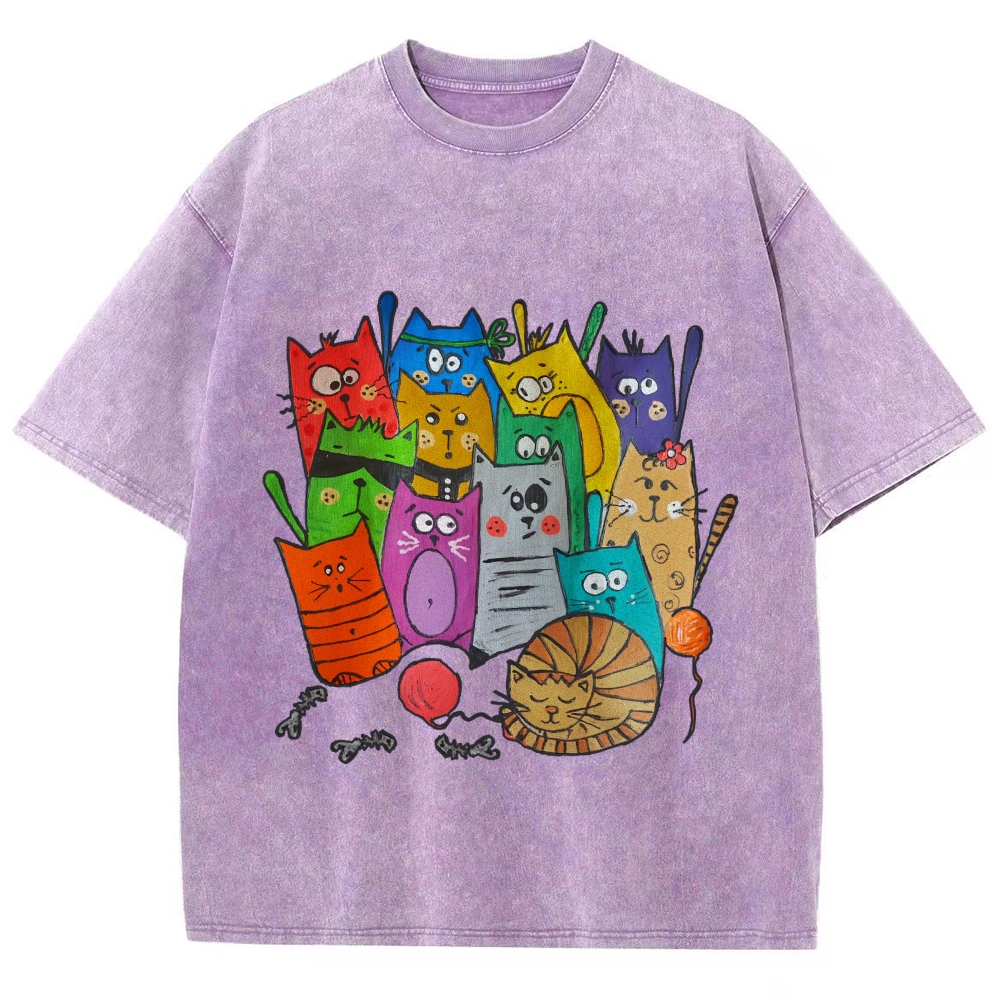 Different Cats Hand Painted Art from a Child's Hands Washed T-shirt