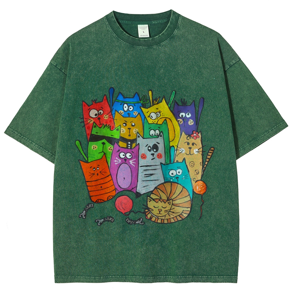 Different Cats Hand Painted Art from a Child's Hands Washed T-shirt