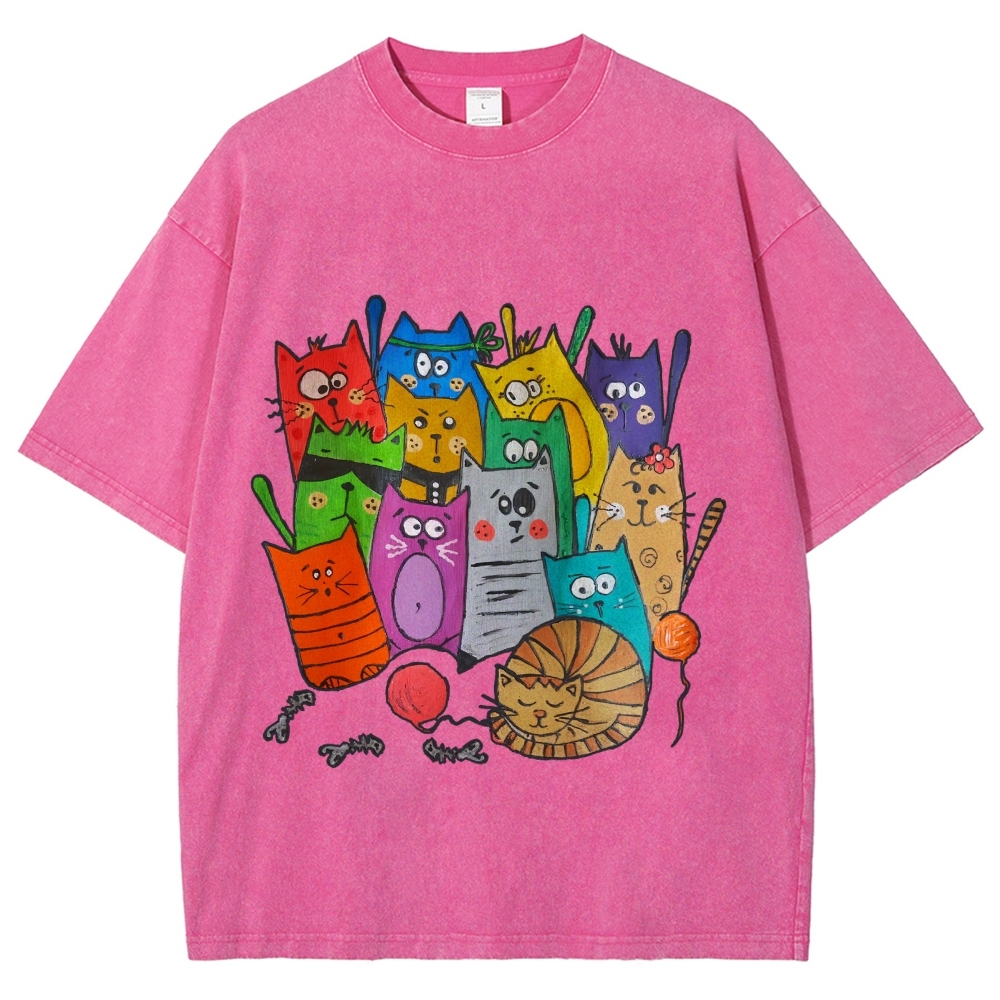 Different Cats Hand Painted Art from a Child's Hands Washed T-shirt