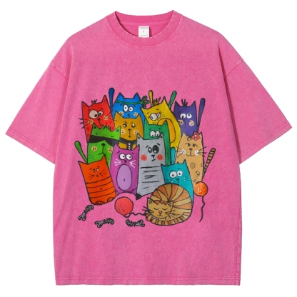 Different Cats Hand Painted Art from a Child's Hands Washed T-shirt