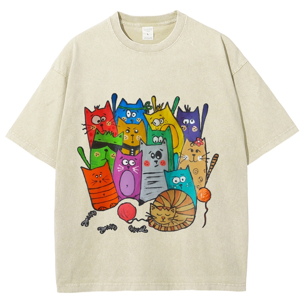 Different Cats Hand Painted Art from a Child's Hands Washed T-shirt