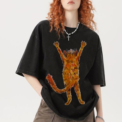 Cat Hand Painted Art from a Child's Hands Washed T-shirt