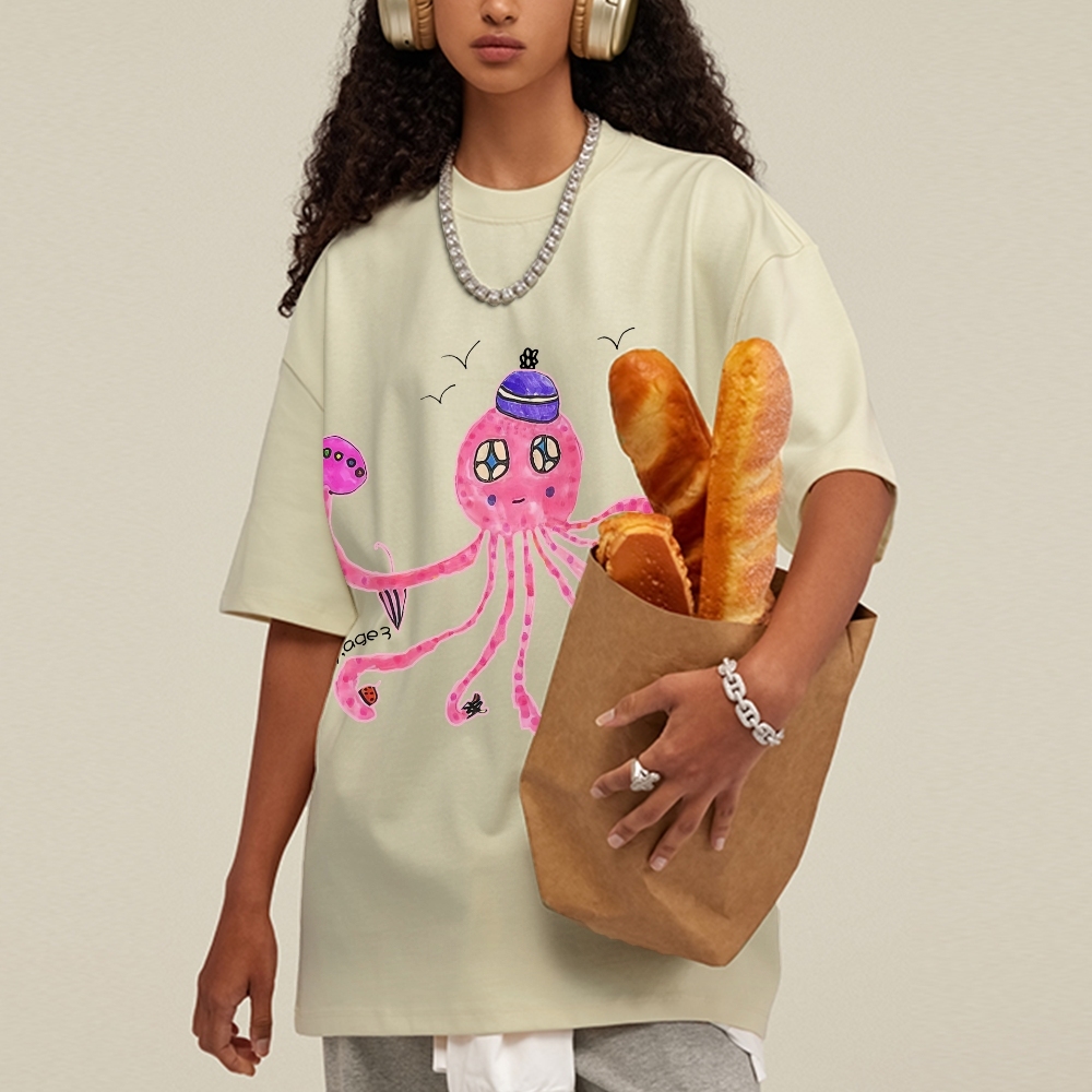 Cute Octopus Hand Painted Art from a Child's Hands Washed T-shirt