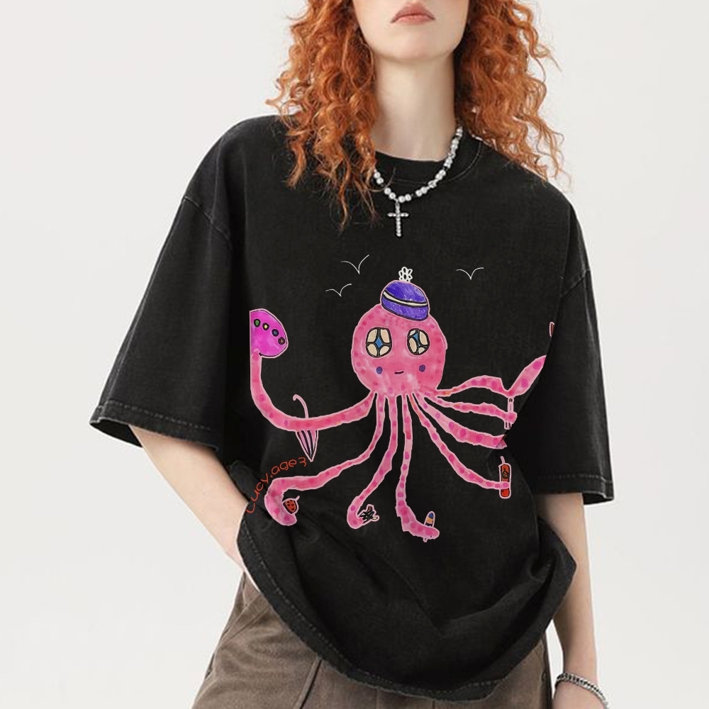 Cute Octopus Hand Painted Art from a Child's Hands Washed T-shirt