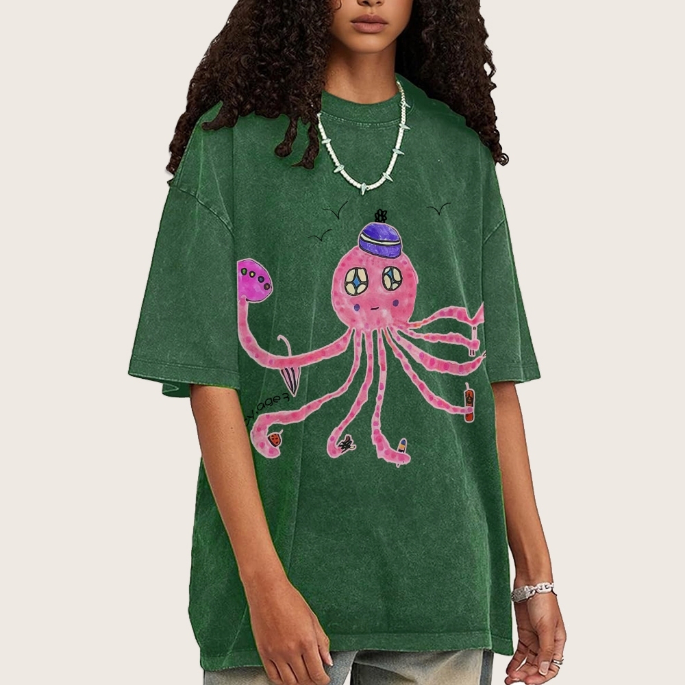 Cute Octopus Hand Painted Art from a Child's Hands Washed T-shirt