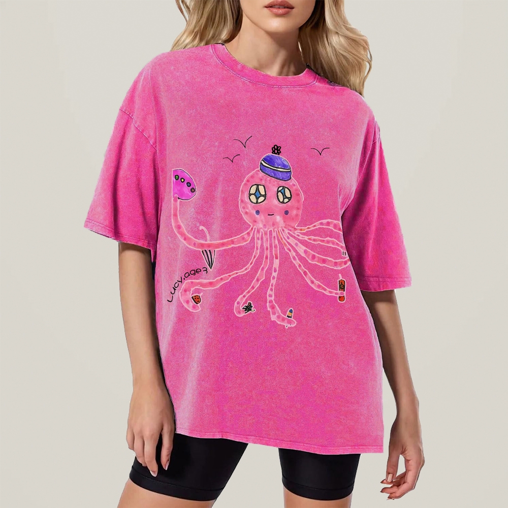 Cute Octopus Hand Painted Art from a Child's Hands Washed T-shirt