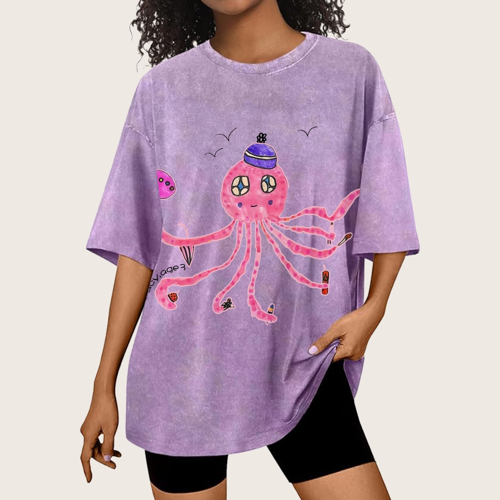 Cute Octopus Hand Painted Art from a Child's Hands Washed T-shirt