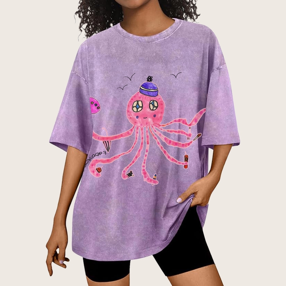Cute Octopus Hand Painted Art from a Child's Hands Washed T-shirt