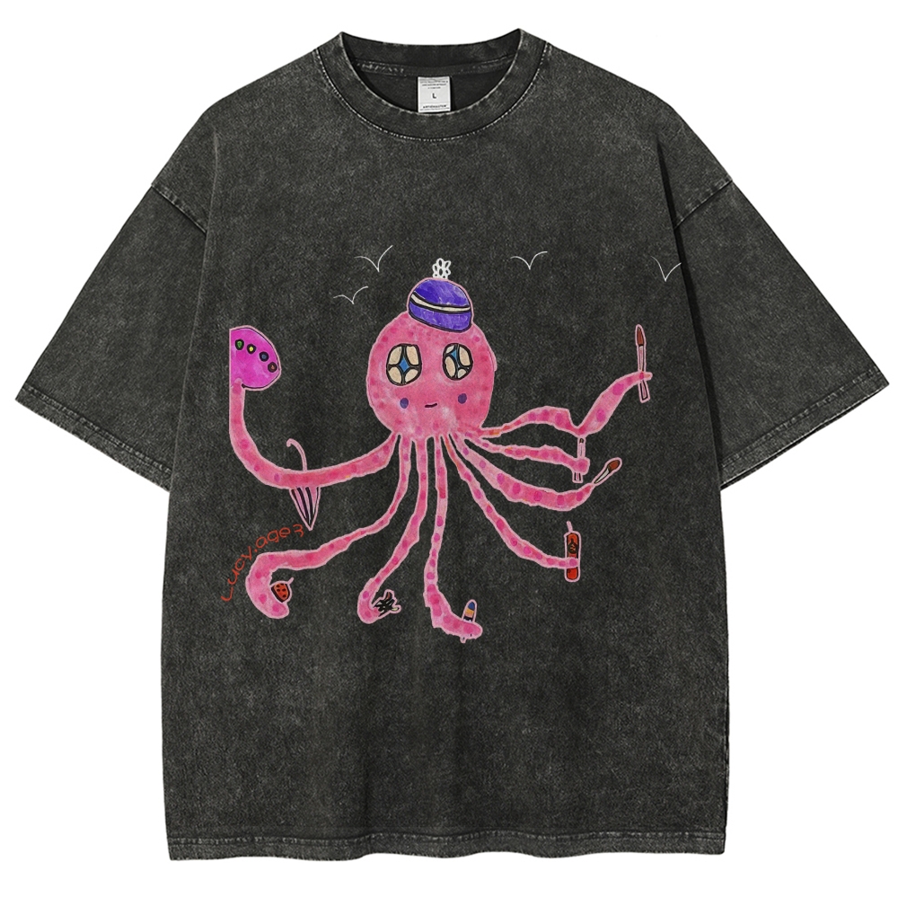 Cute Octopus Hand Painted Art from a Child's Hands Washed T-shirt