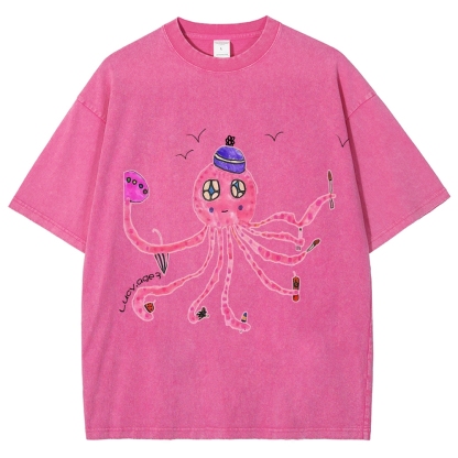 Cute Octopus Hand Painted Art from a Child's Hands Washed T-shirt