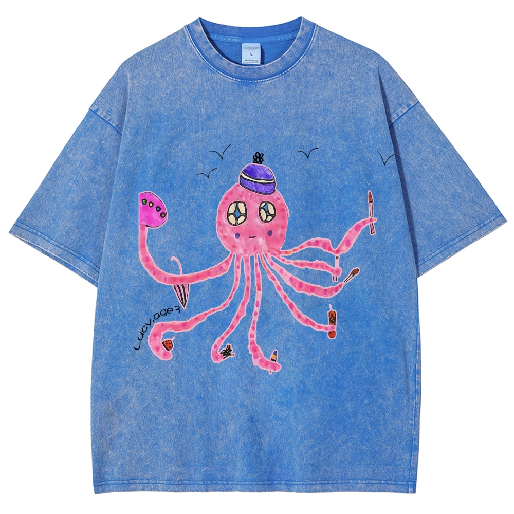 Cute Octopus Hand Painted Art from a Child's Hands Washed T-shirt