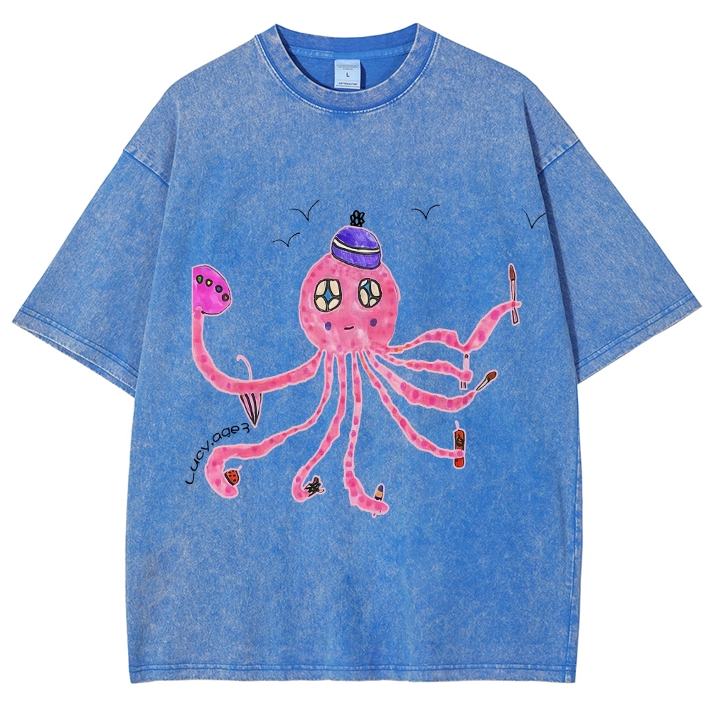 Cute Octopus Hand Painted Art from a Child's Hands Washed T-shirt