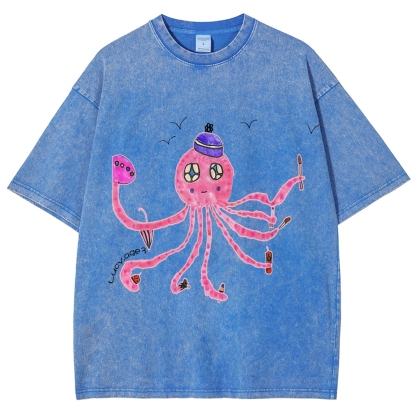 Cute Octopus Hand Painted Art from a Child's Hands Washed T-shirt