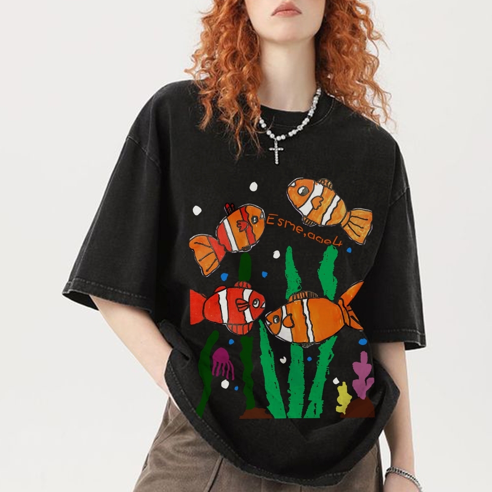 Happy Clownfish Hand Painted Art from a Child's Hands Washed T-shirt