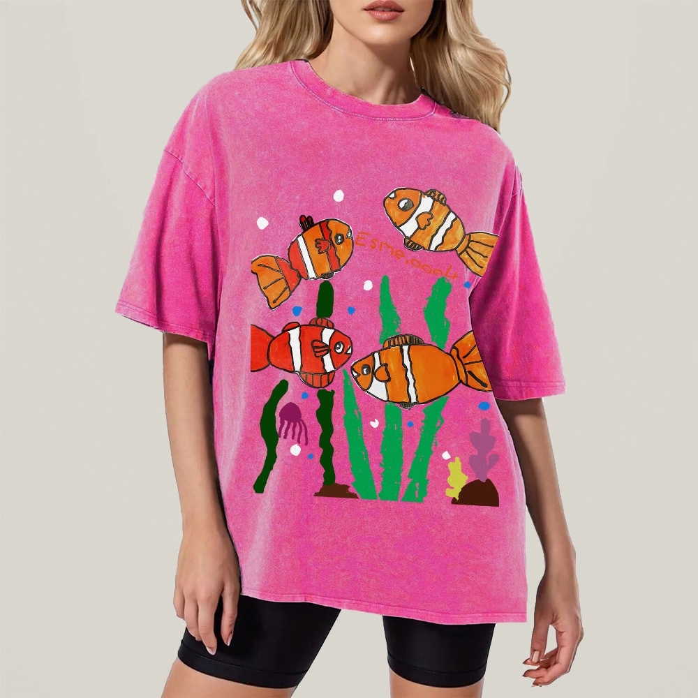 Happy Clownfish Hand Painted Art from a Child's Hands Washed T-shirt