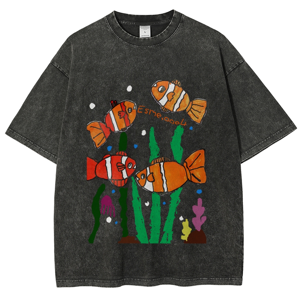 Happy Clownfish Hand Painted Art from a Child's Hands Washed T-shirt