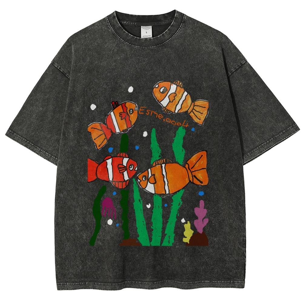 Happy Clownfish Hand Painted Art from a Child's Hands Washed T-shirt