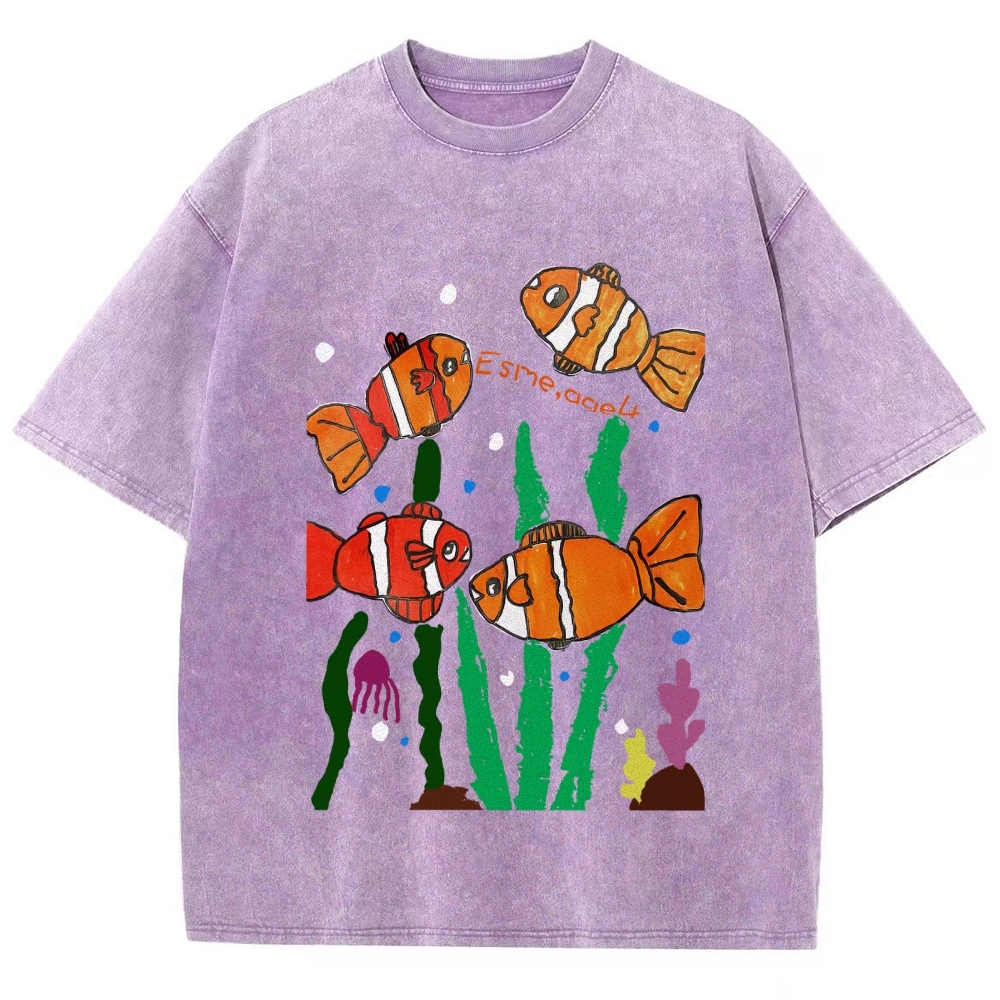 Happy Clownfish Hand Painted Art from a Child's Hands Washed T-shirt