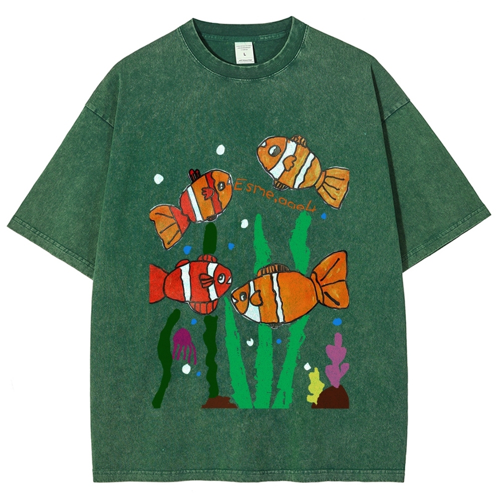 Happy Clownfish Hand Painted Art from a Child's Hands Washed T-shirt