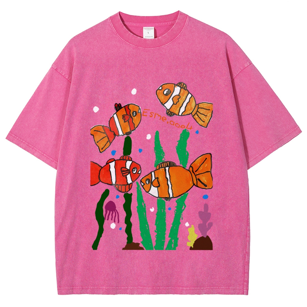 Happy Clownfish Hand Painted Art from a Child's Hands Washed T-shirt
