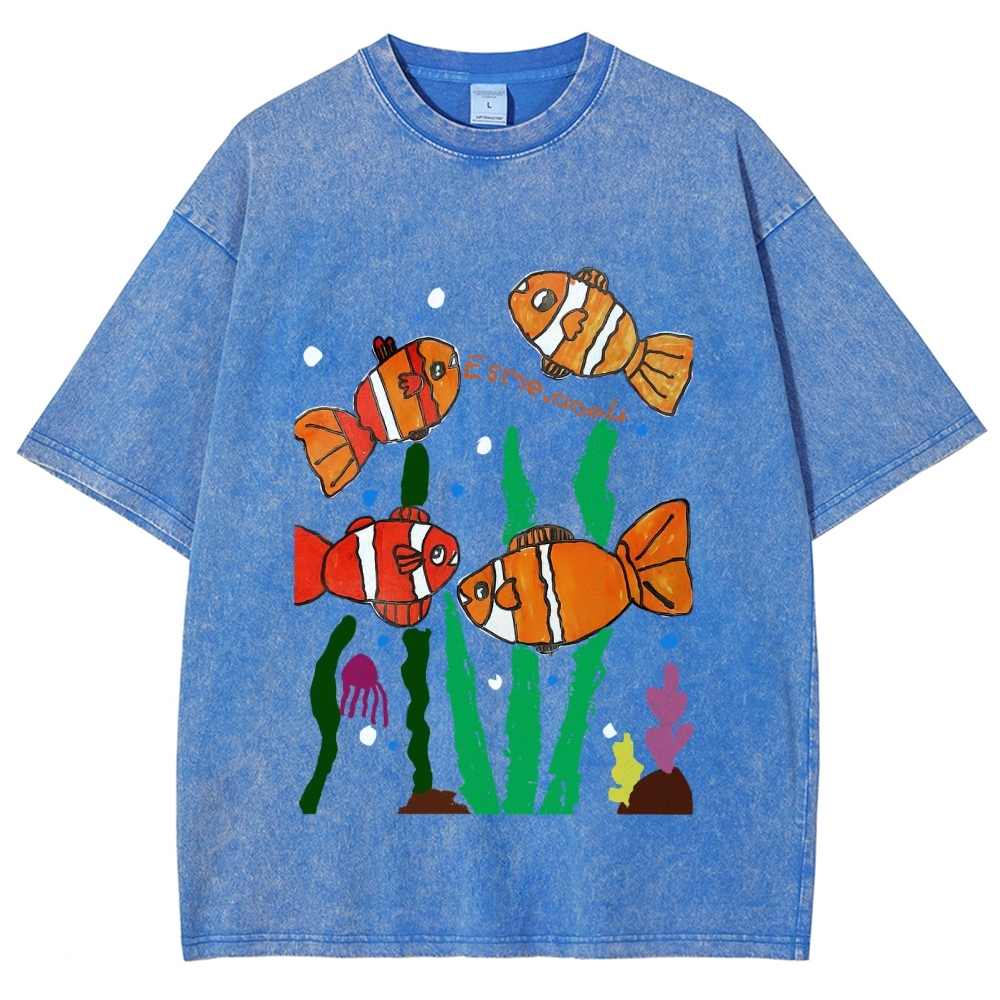 Happy Clownfish Hand Painted Art from a Child's Hands Washed T-shirt