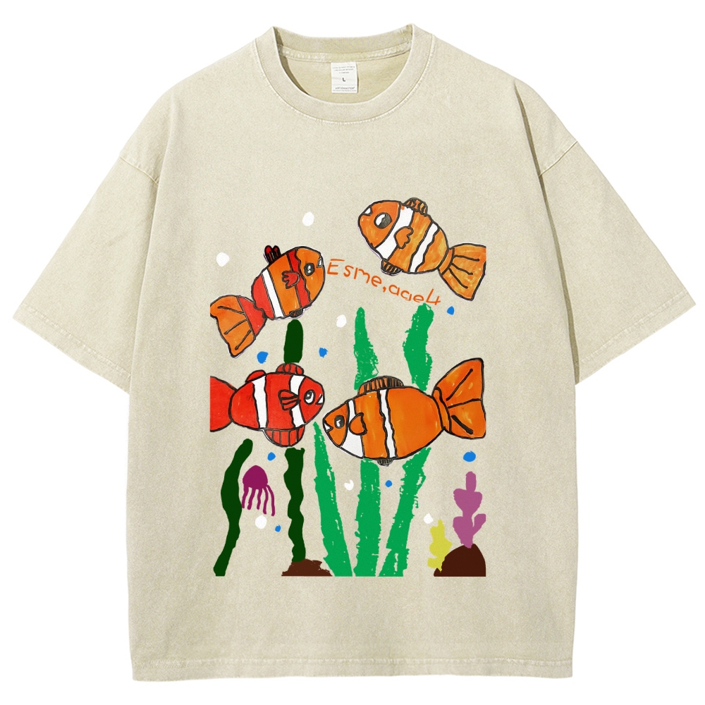 Happy Clownfish Hand Painted Art from a Child's Hands Washed T-shirt