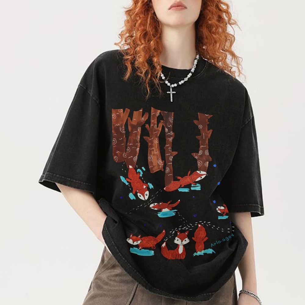 Happy Little Fox Hand Painted Art from a Child's Hands Washed T-shirt