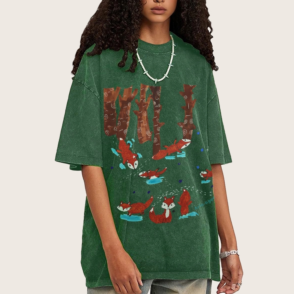 Happy Little Fox Hand Painted Art from a Child's Hands Washed T-shirt