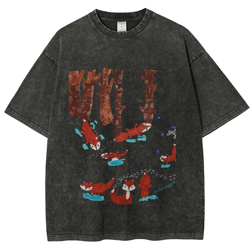 Happy Little Fox Hand Painted Art from a Child's Hands Washed T-shirt