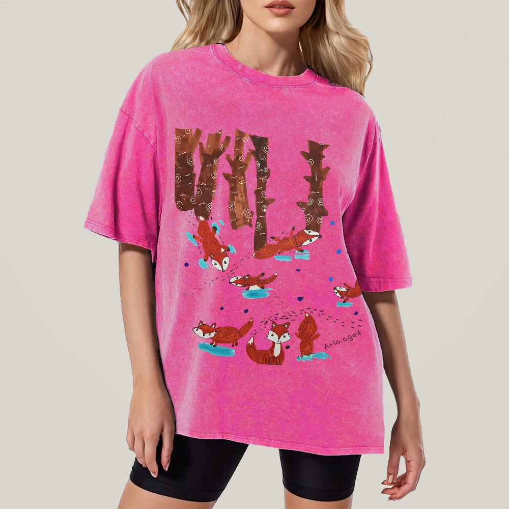 Happy Little Fox Hand Painted Art from a Child's Hands Washed T-shirt