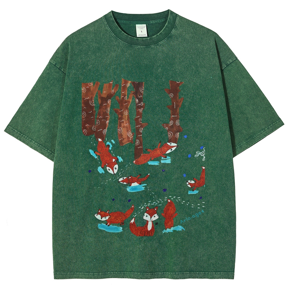 Happy Little Fox Hand Painted Art from a Child's Hands Washed T-shirt