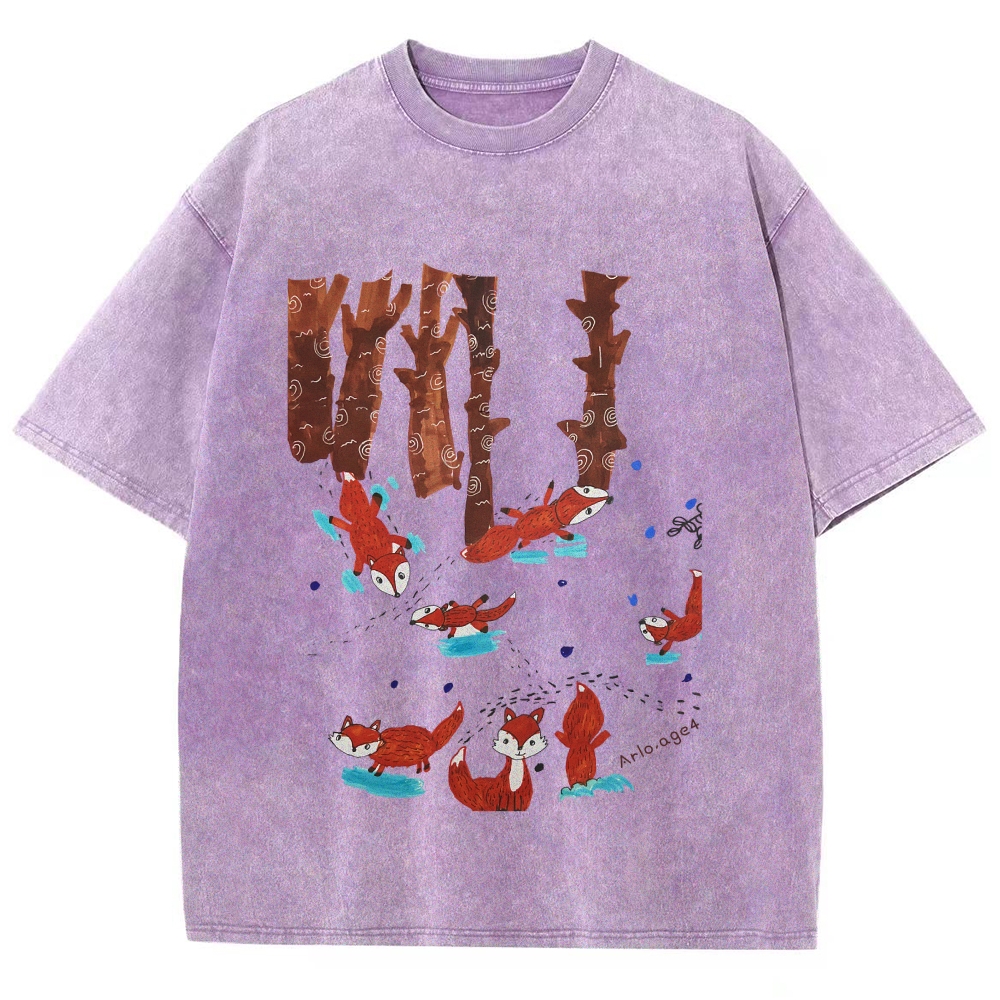 Happy Little Fox Hand Painted Art from a Child's Hands Washed T-shirt