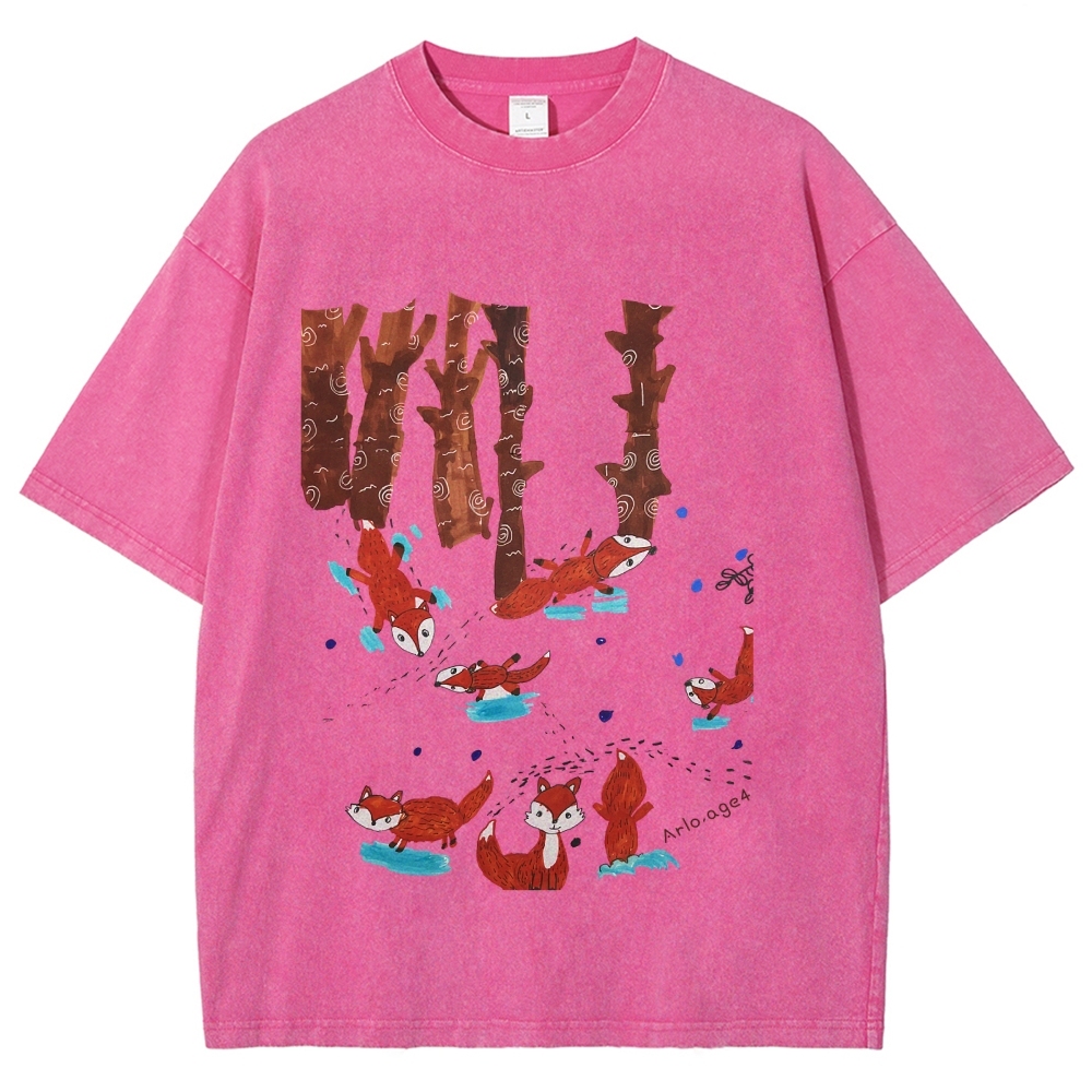 Happy Little Fox Hand Painted Art from a Child's Hands Washed T-shirt