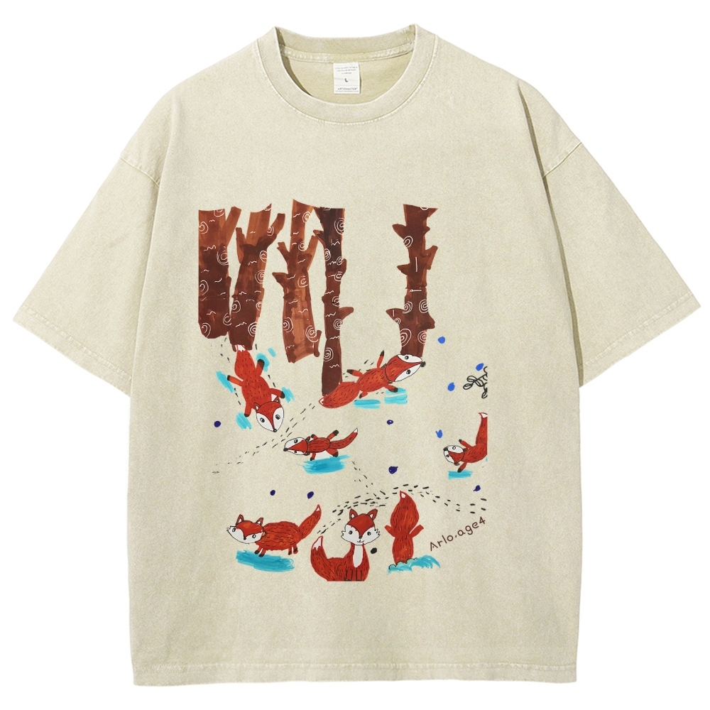 Happy Little Fox Hand Painted Art from a Child's Hands Washed T-shirt