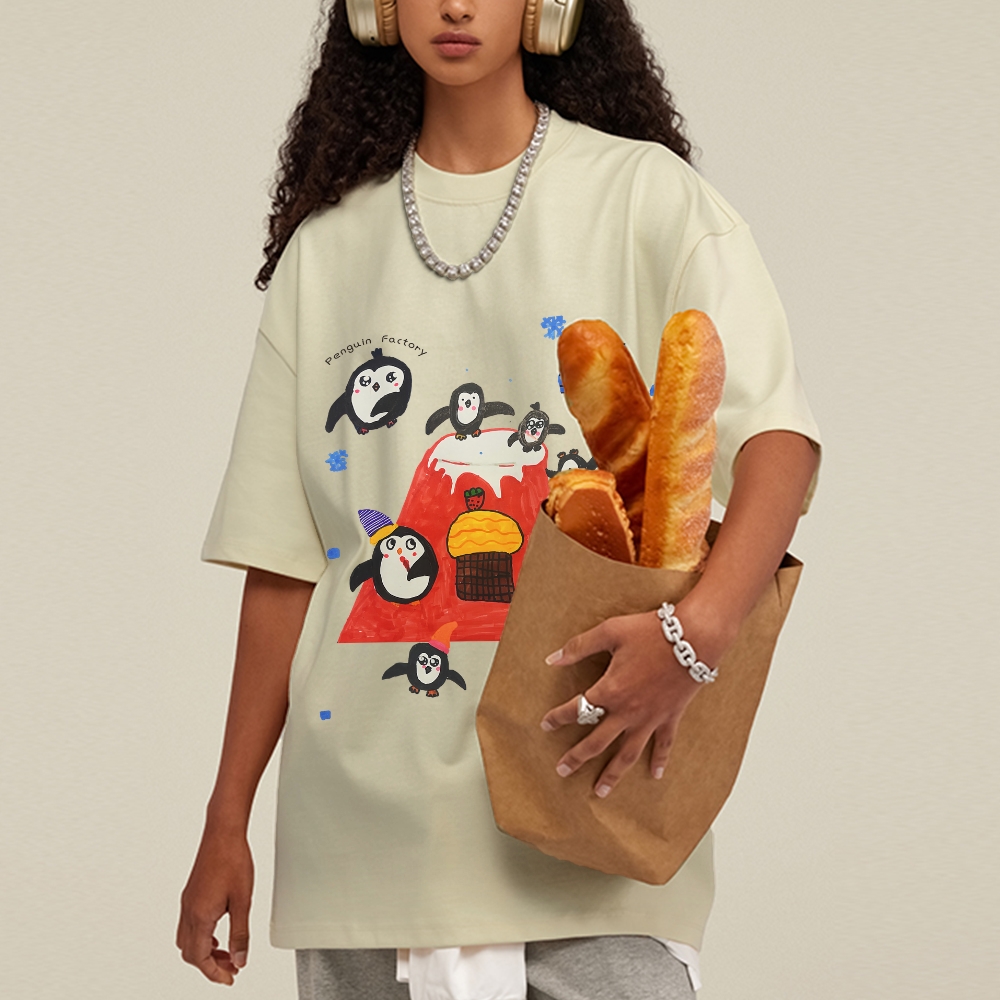 Cute little Penguin Hand Painted Art from a Child's Hands Washed T-shirt