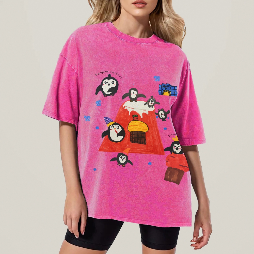 Cute little Penguin Hand Painted Art from a Child's Hands Washed T-shirt