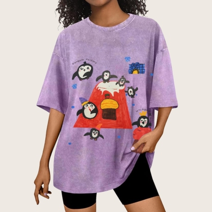 Cute little Penguin Hand Painted Art from a Child's Hands Washed T-shirt