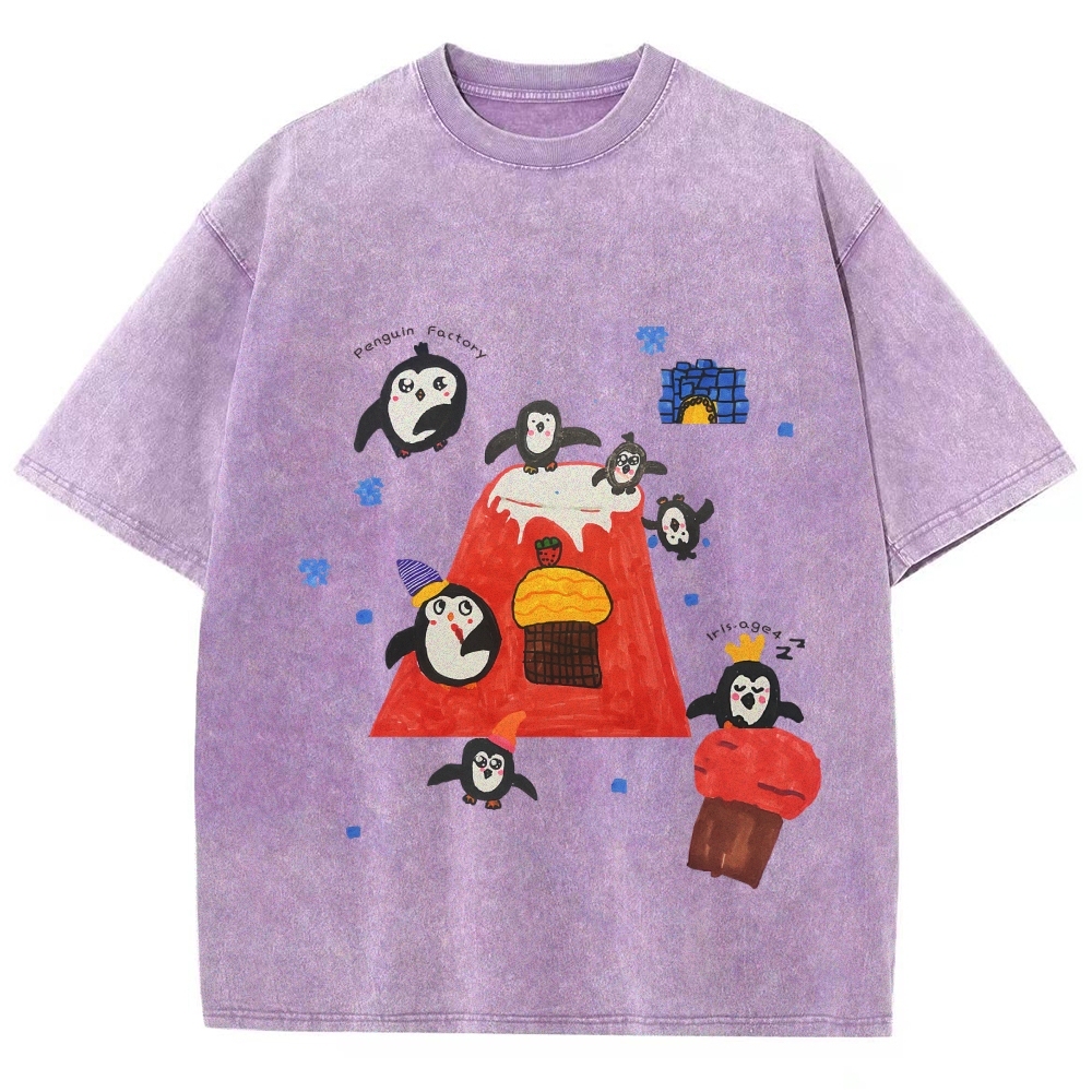 Cute little Penguin Hand Painted Art from a Child's Hands Washed T-shirt