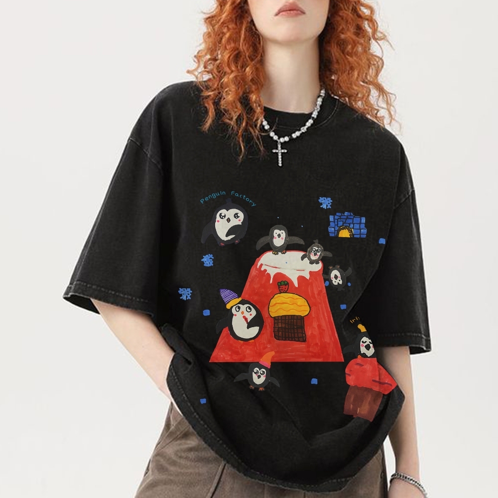 Cute little Penguin Hand Painted Art from a Child's Hands Washed T-shirt