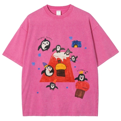Cute little Penguin Hand Painted Art from a Child's Hands Washed T-shirt