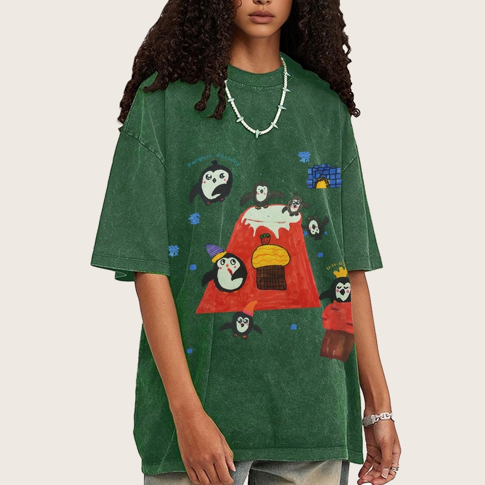 Cute little Penguin Hand Painted Art from a Child's Hands Washed T-shirt