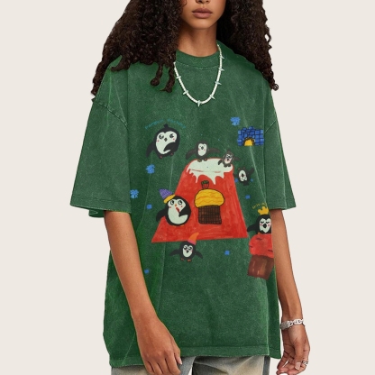 Cute little Penguin Hand Painted Art from a Child's Hands Washed T-shirt