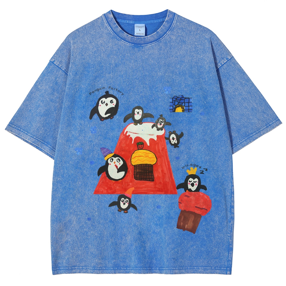 Cute little Penguin Hand Painted Art from a Child's Hands Washed T-shirt