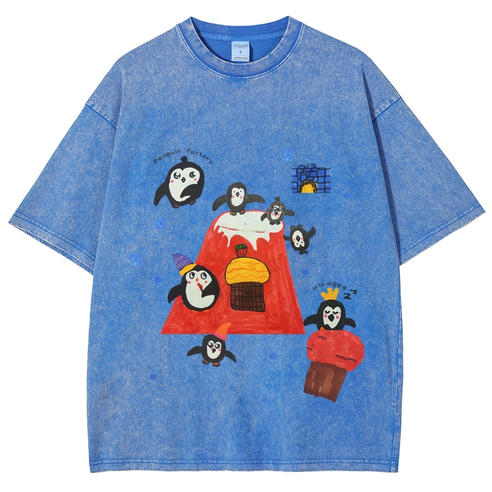 Cute little Penguin Hand Painted Art from a Child's Hands Washed T-shirt
