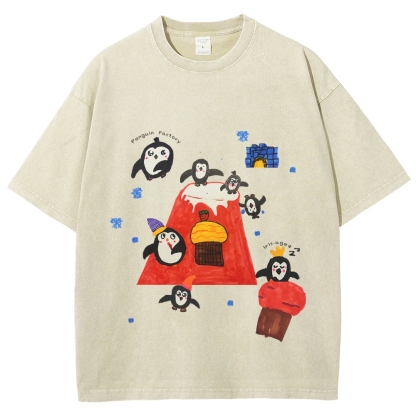 Cute little Penguin Hand Painted Art from a Child's Hands Washed T-shirt