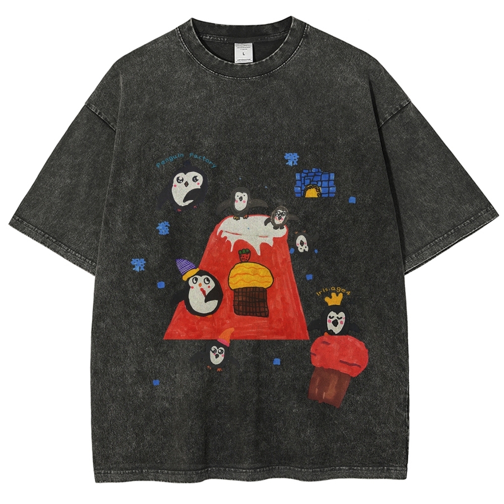 Cute little Penguin Hand Painted Art from a Child's Hands Washed T-shirt