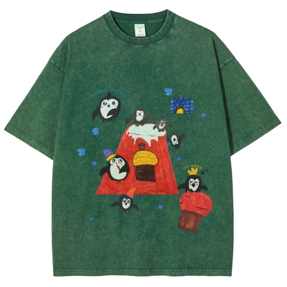 Cute little Penguin Hand Painted Art from a Child's Hands Washed T-shirt