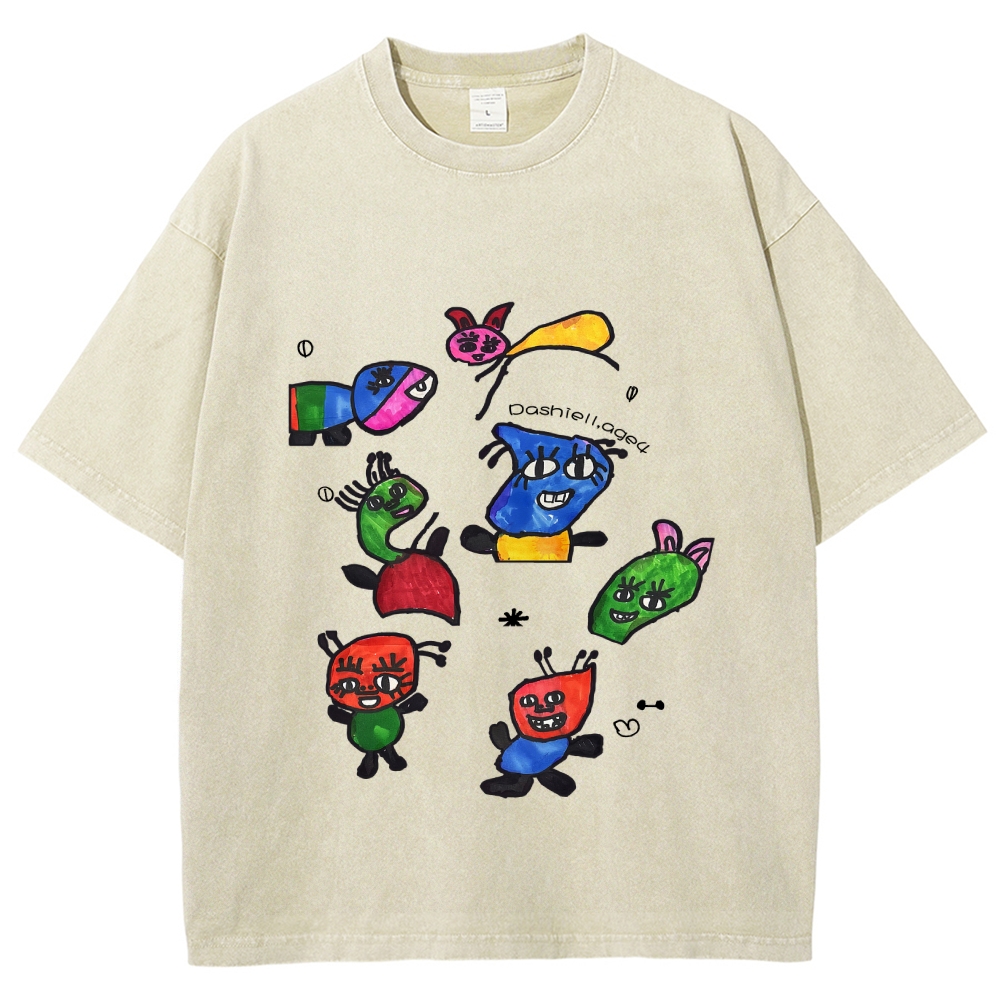 Miró's Symbol Hand Painted Art from a Child's Hands Washed T-shirt