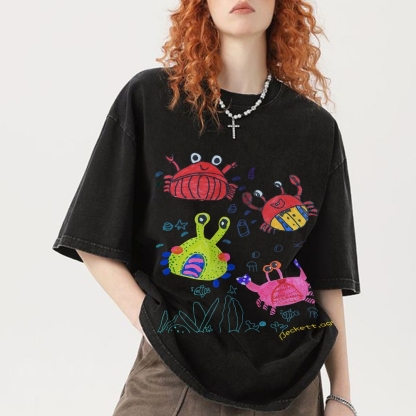 Cute little Crab Hand Painted Art from a Child's Hands Washed T-shirt