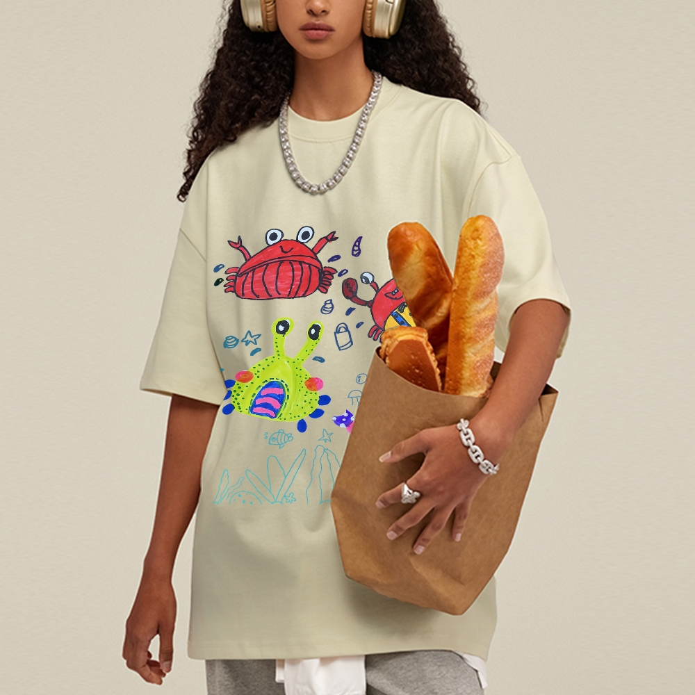 Cute little Crab Hand Painted Art from a Child's Hands Washed T-shirt